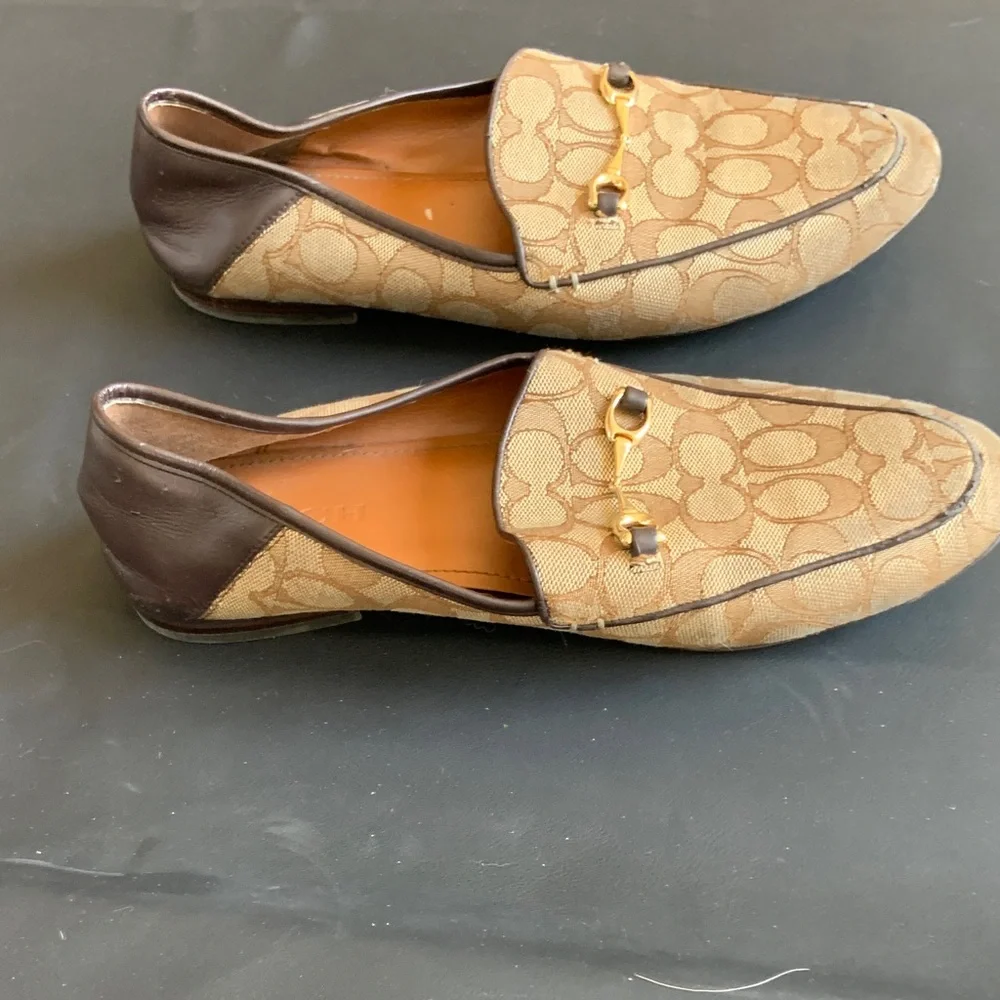 Coach Signature C Canvas Horsebit Loafers Brown Leather Trim